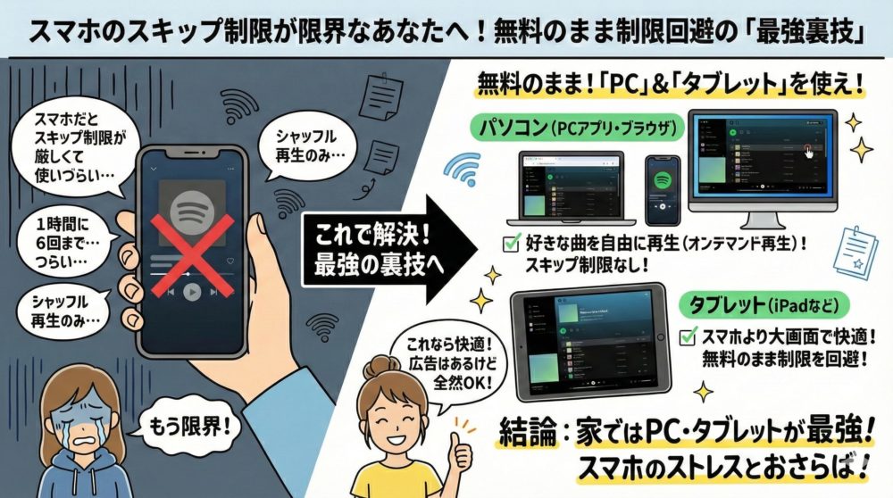 PCやタブレットならスキップ制限なしで聴ける