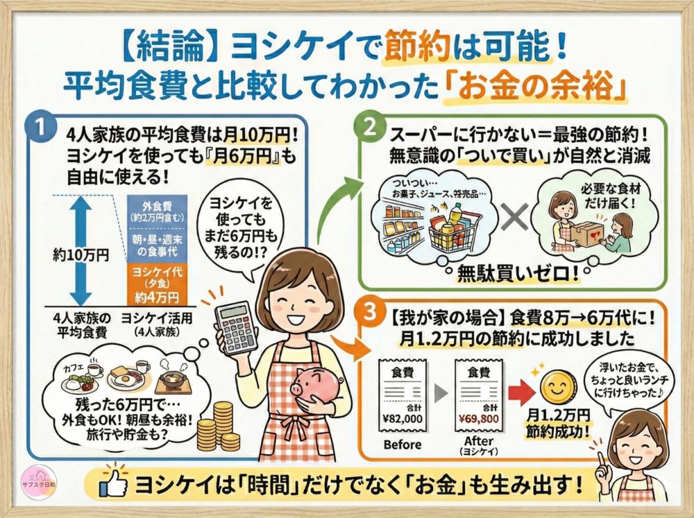 ヨシケイで節約は可能!平均食費と比較してわかった「お金の余裕」