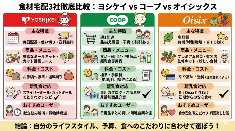 他社比較：ヨシケイ vs コープ vs オイシックス